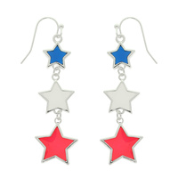 PATRIOTIC THREE TIER STAR DANGLE EARRINGS